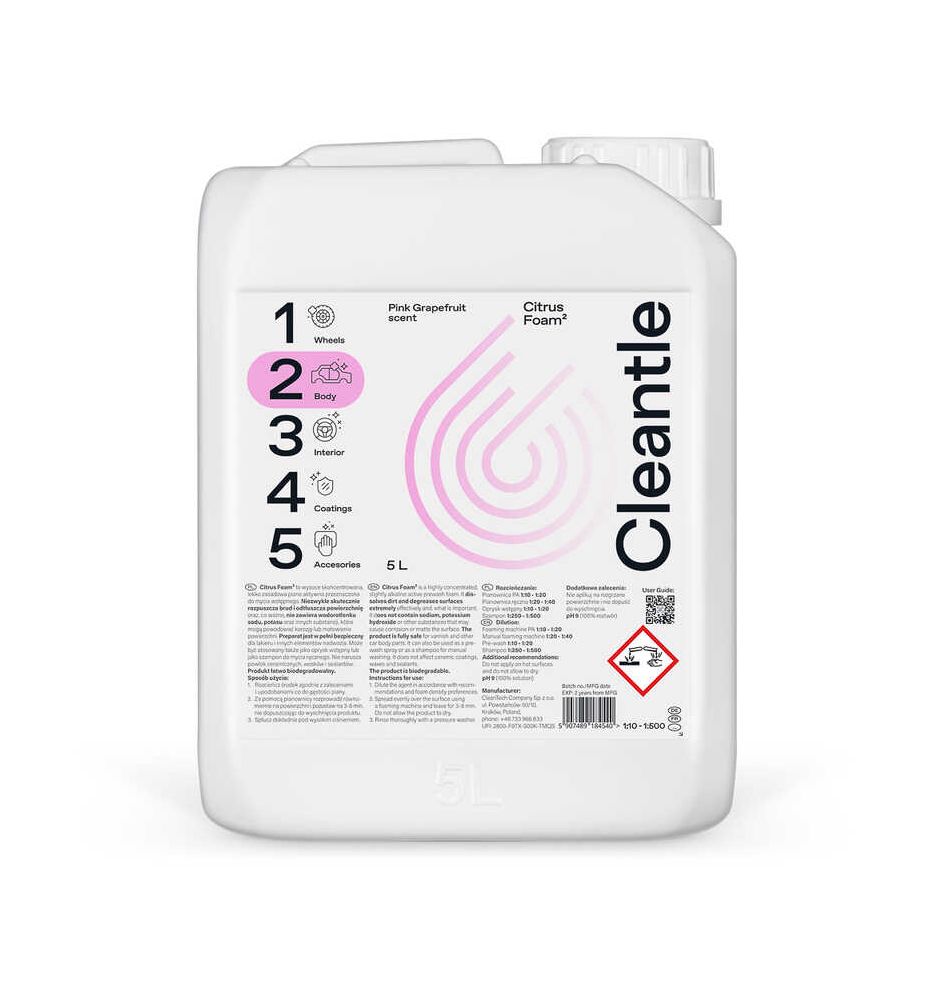 Cleantle Citrus Foam 5L – lekko zasadowa piana aktywna, grapefruit scent
