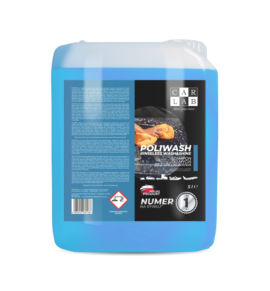 CARLAB POLIWASH BLUE 5L - polimerowy szampon bez spłukiwania, no rinse